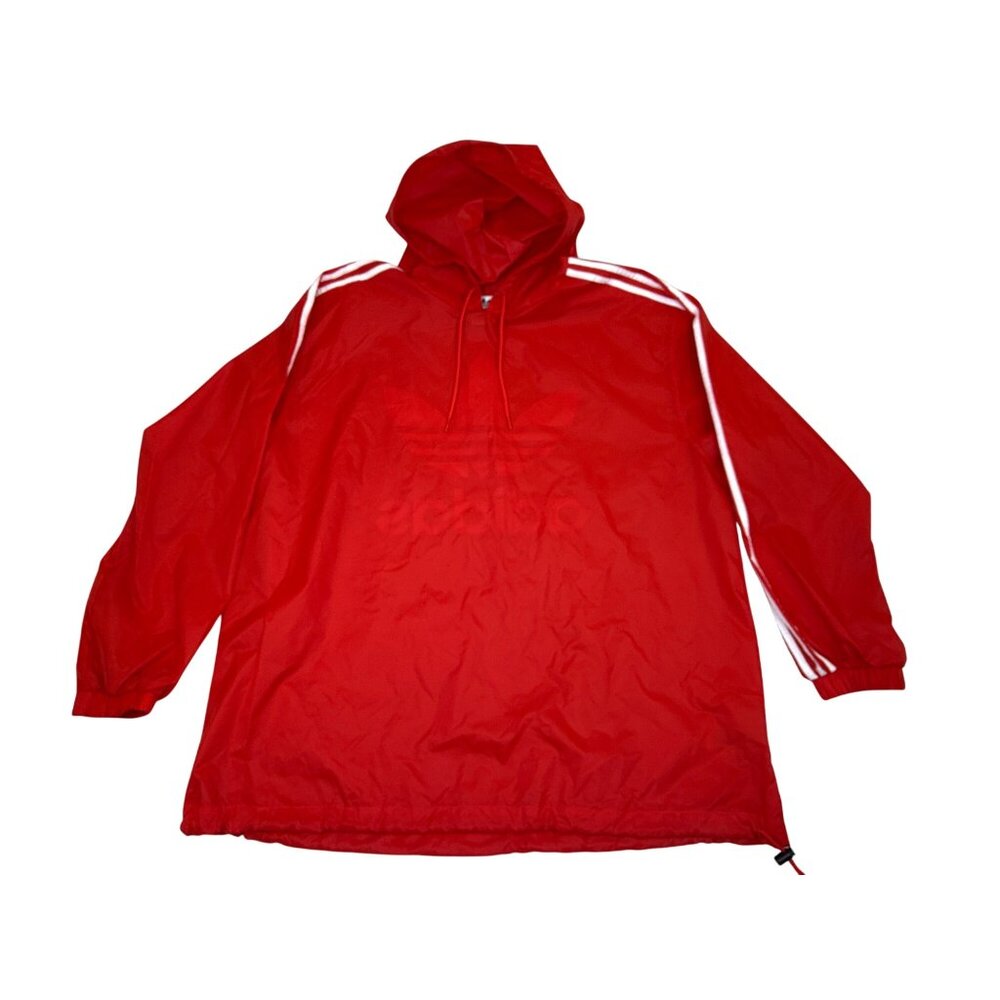 Adidas Mens Red Hooded Windbreaker Jacket With Drawstrings & Elastic Cuffs